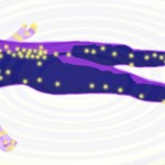 Healing course: Body electronics or point holding graphic showing purple figure lying down with dots representing energy points